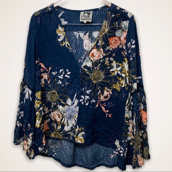 Anthropologie Tops - Anthropologie Jaase Floral blue top size small